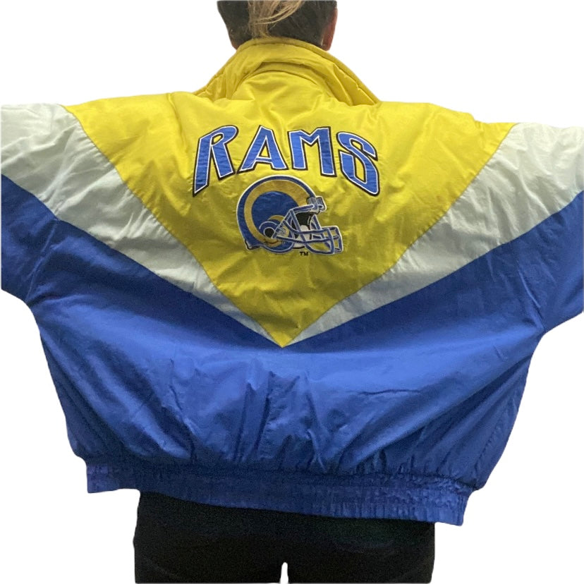 Vintage Early 90s Los Angeles LA Rams Full Zip Puffer Jacket from Locker  Line - XL