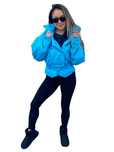 Vintage 80s Neon Bright Turquoise Ski & Snow Jacket with Shoulder Pads! - Size Small