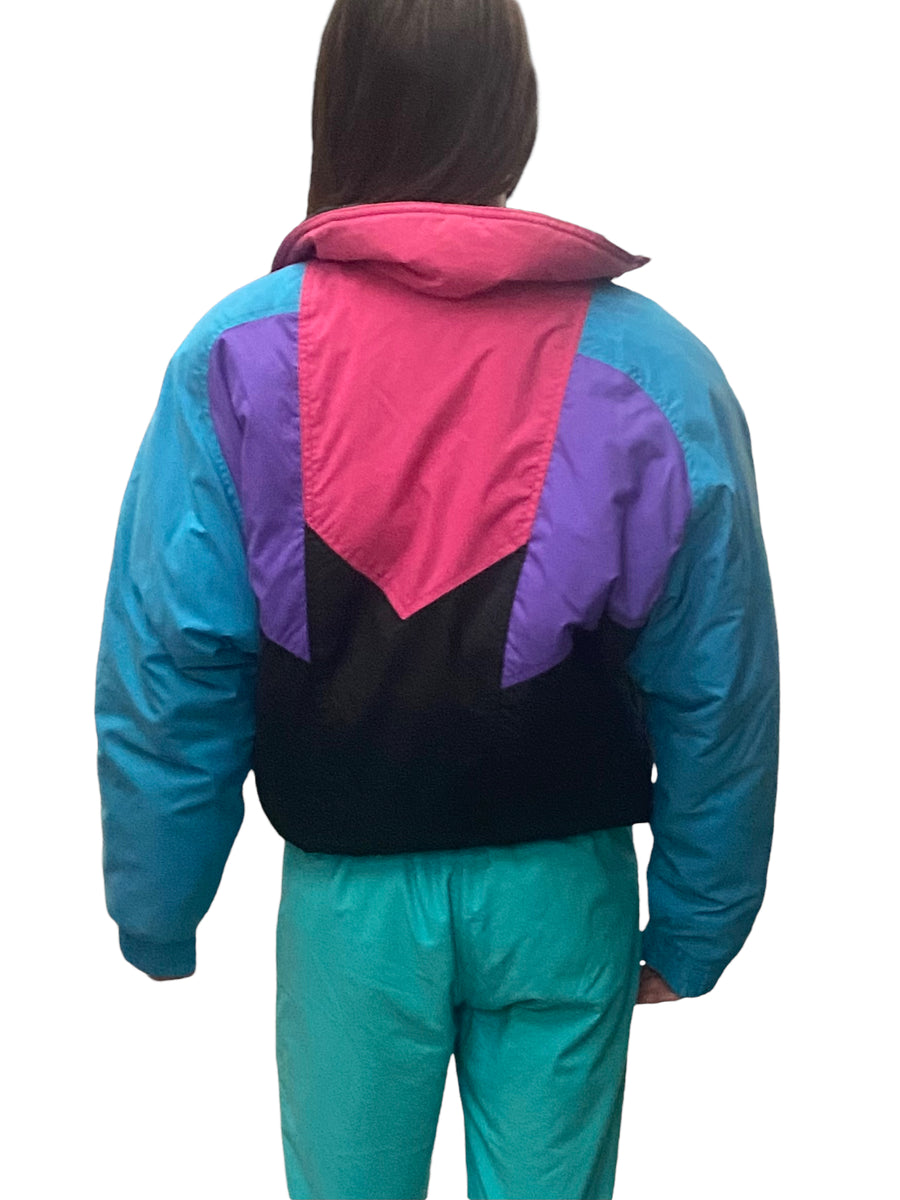 Vintage 80s Neon Turquoise Pink Purple Ski & Snow Jacket - Size 