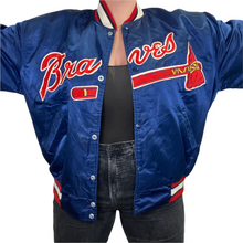 Load image into Gallery viewer, Vintage 1980s Atlanta Braves Satin Bomber Starter Jacket SPELL OUT - XXL