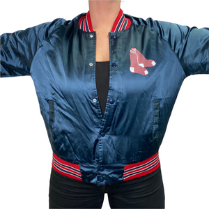 Vintage 1980s Boston Red Sox Chalk Line Satin Bomber Jacket SPELL OUT - M