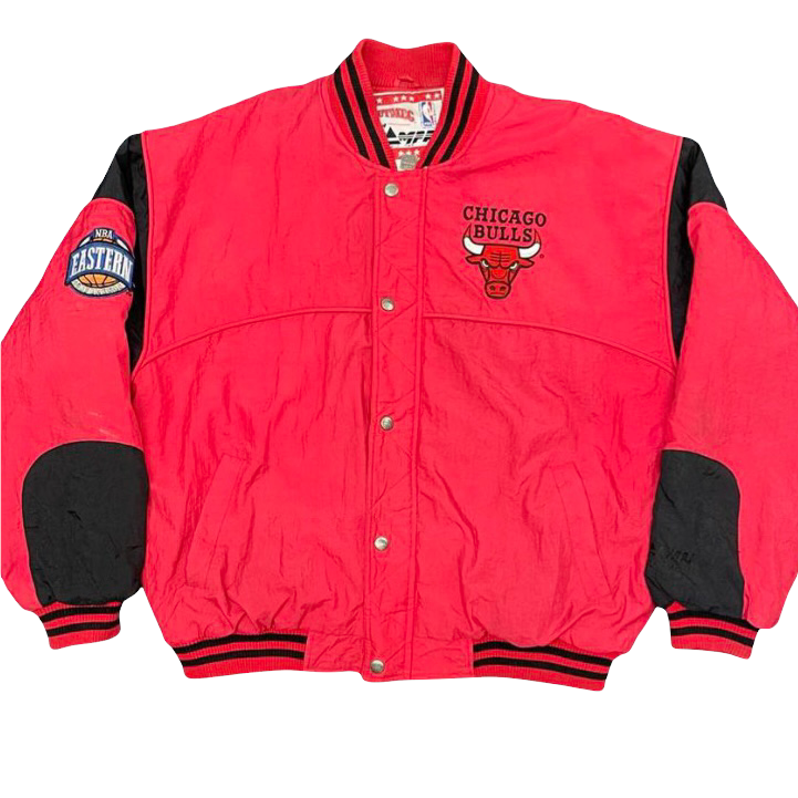 Vintage Starter Chicago Bulls Nylon Jacket NBA 90's Big Logo in Black, Men's (Size XL)