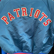 Load image into Gallery viewer, Vintage 1980s New England Patriots Old Logo Chalk Line Satin Bomber Jacket SPELL OUT - L