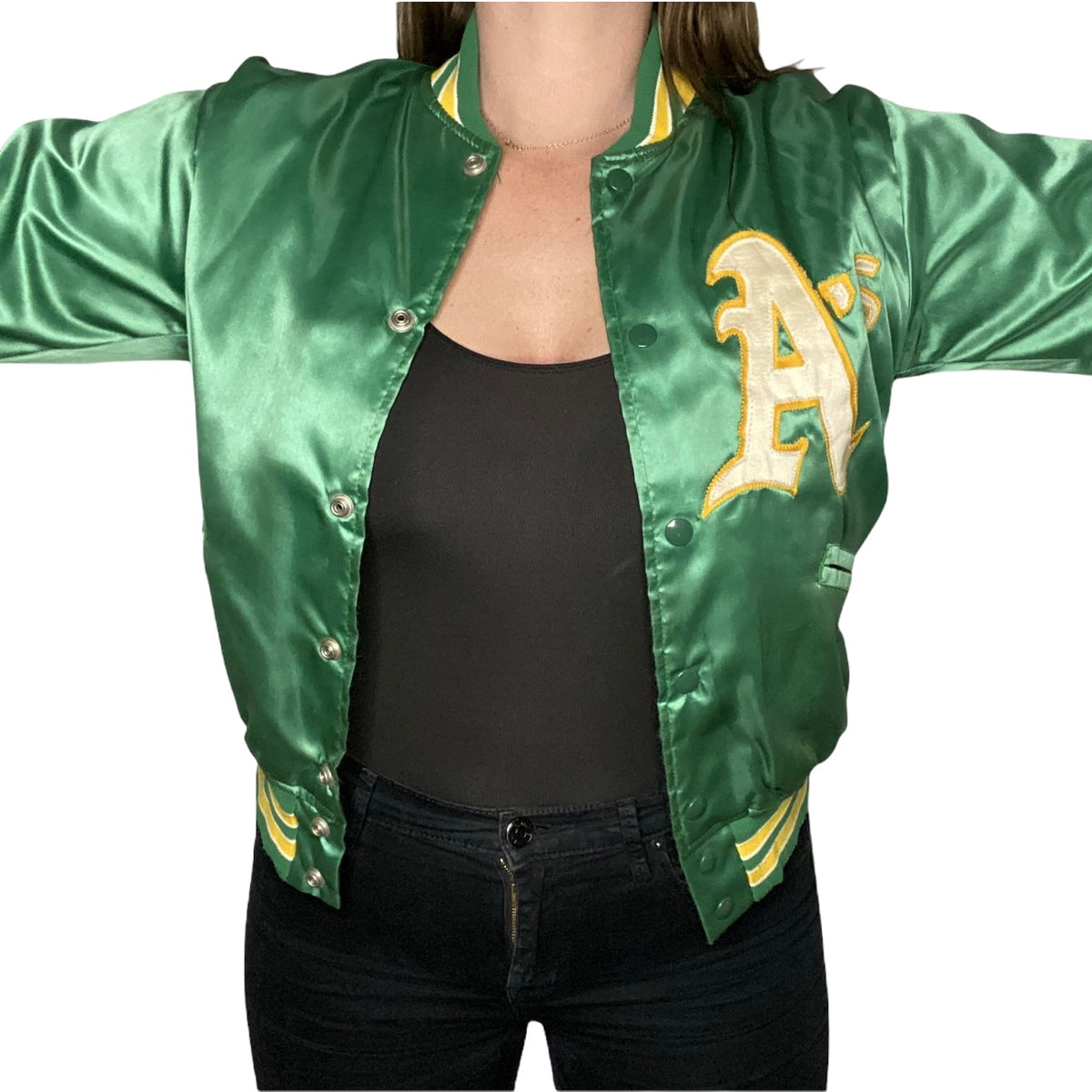 Vintage Oakland Athletics Satin Bomber Jacket Size L Diamond MLB Baseball  A's