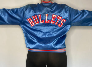 Vintage 1980s Washington Bullets Locker Line Satin Bomber Jacket SPELL OUT - L