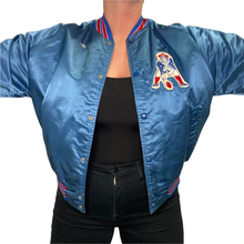 Load image into Gallery viewer, Vintage 1980s New England Patriots Old Logo Chalk Line Satin Bomber Jacket SPELL OUT - L