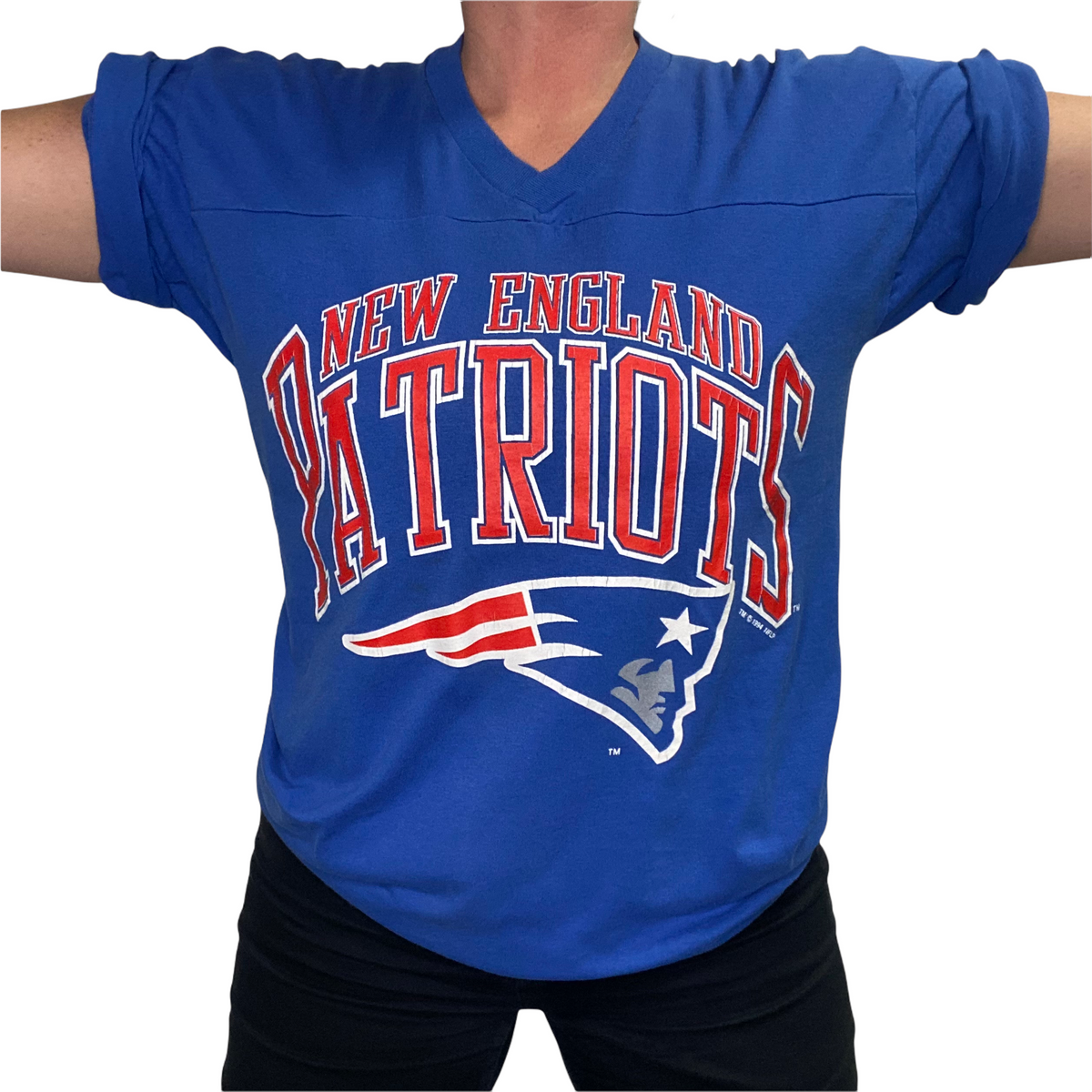 New England online Patriots Vintage Full Front Print T-shirt (XL) Liquid Blue Tag