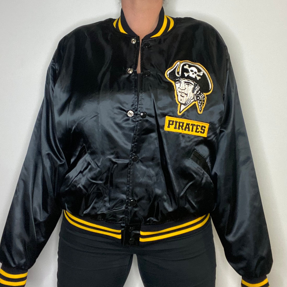 Vintage FELCO Pittsburgh Pirates Pirate Logo Patch Satin Jacket Adult Size  Small