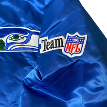 Load image into Gallery viewer, Vintage 1980s Seattle Seahawks Old Logo Chalk Line Satin Bomber Jacket - XL