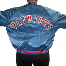 Load image into Gallery viewer, Vintage 1980s New England Patriots Old Logo Chalk Line Satin Bomber Jacket SPELL OUT - L