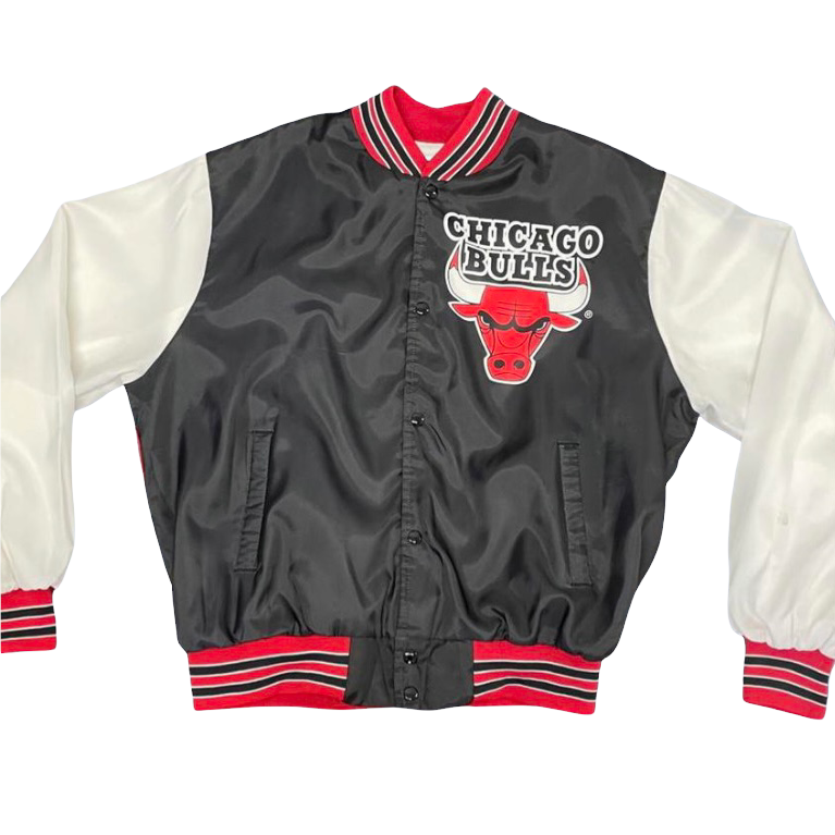 Vintage Late 80s Chicago Bulls Chalk Line Satin Bomber Fanimation Jacket - Size XL