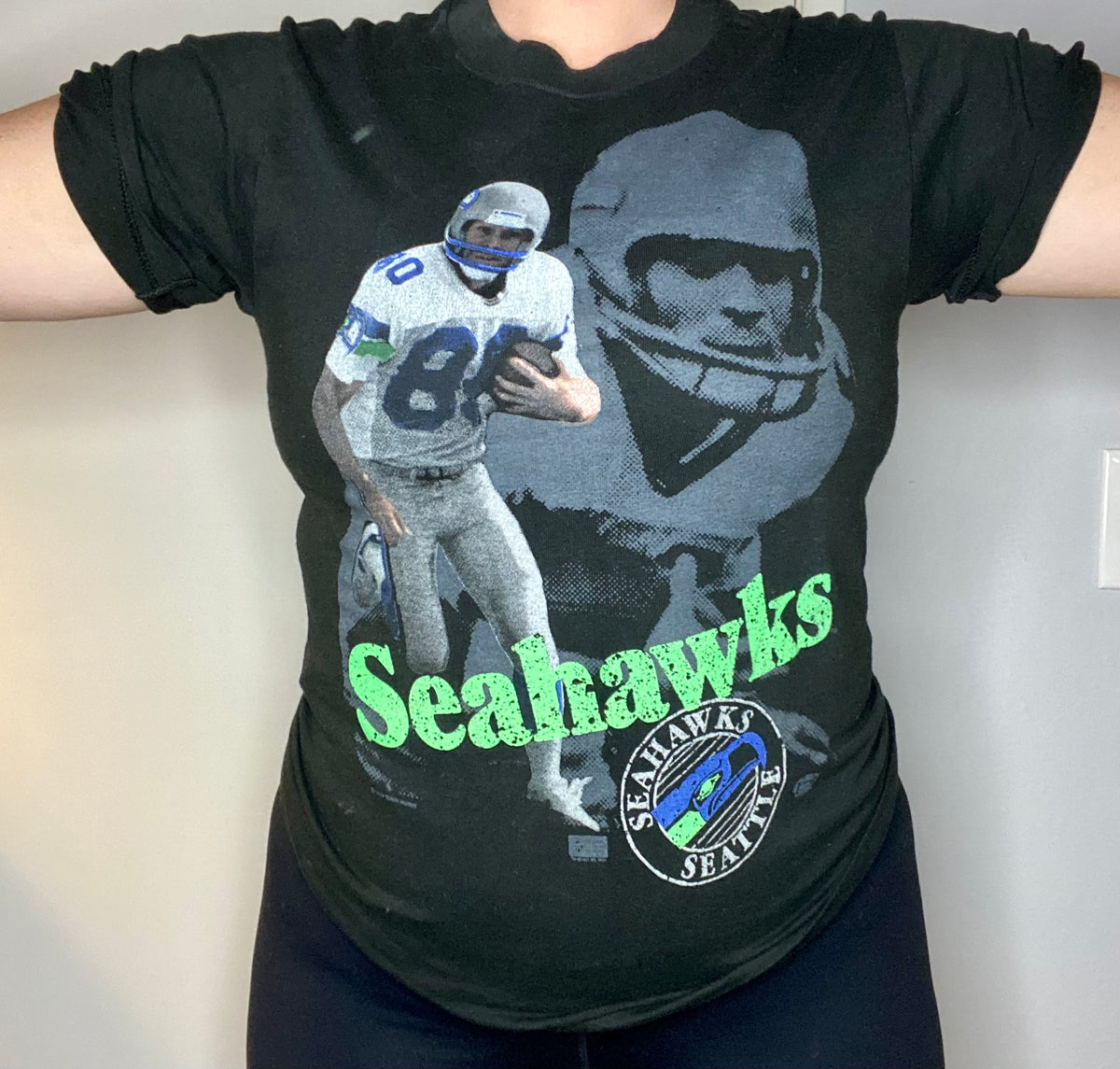 SEATTLE SEAHAWKS STEVE LARGENT VINTAGE 80s SALEM SPORTSWEAR CARICATURE  TSHIRT