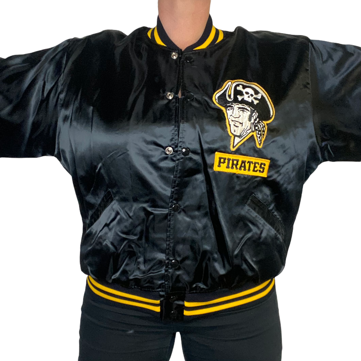 Vintage 1980s Pittsburgh Pirates Felco Brand Satin Bomber Jacket 