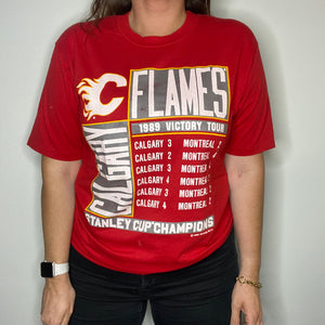 Vintage 1989 Calgary Flames Stanley Cup Champions TSHIRT - S/M