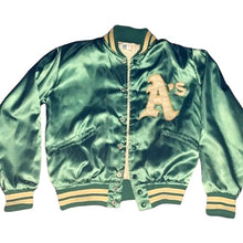Load image into Gallery viewer, Vintage 1980s Oakland A's Athletics Satin Bomber Jacket from Felco MLB - S