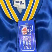 Load image into Gallery viewer, Vintage 1980s Los Angeles LA Rams Chalk Line Satin Bomber Jacket - New with Tags!! - Size Large