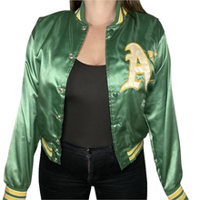 Load image into Gallery viewer, Vintage 1980s Oakland A's Athletics Satin Bomber Jacket from Felco MLB - S