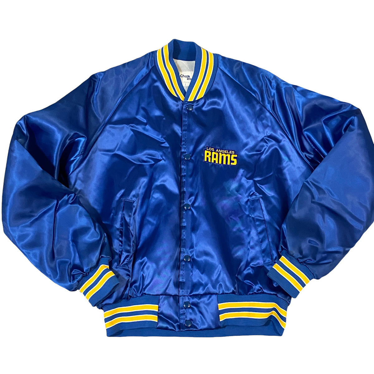Vintage 1980s Los Angeles LA Rams Chalk Line Satin Bomber Jacket