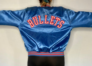Vintage 1980s Washington Bullets Locker Line Satin Bomber Jacket SPELL OUT - L