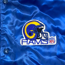 Load image into Gallery viewer, Vintage 80s Los Angeles LA Rams Chalk Line Satin Bomber Jacket - Size Large-XL