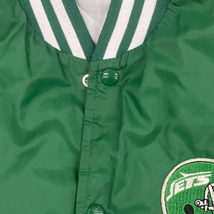 Vintage 1980s New York NY Jets Old Logo Chalk Line MATTE (not shiny) Satin Bomber Jacket - Size Men’s Large