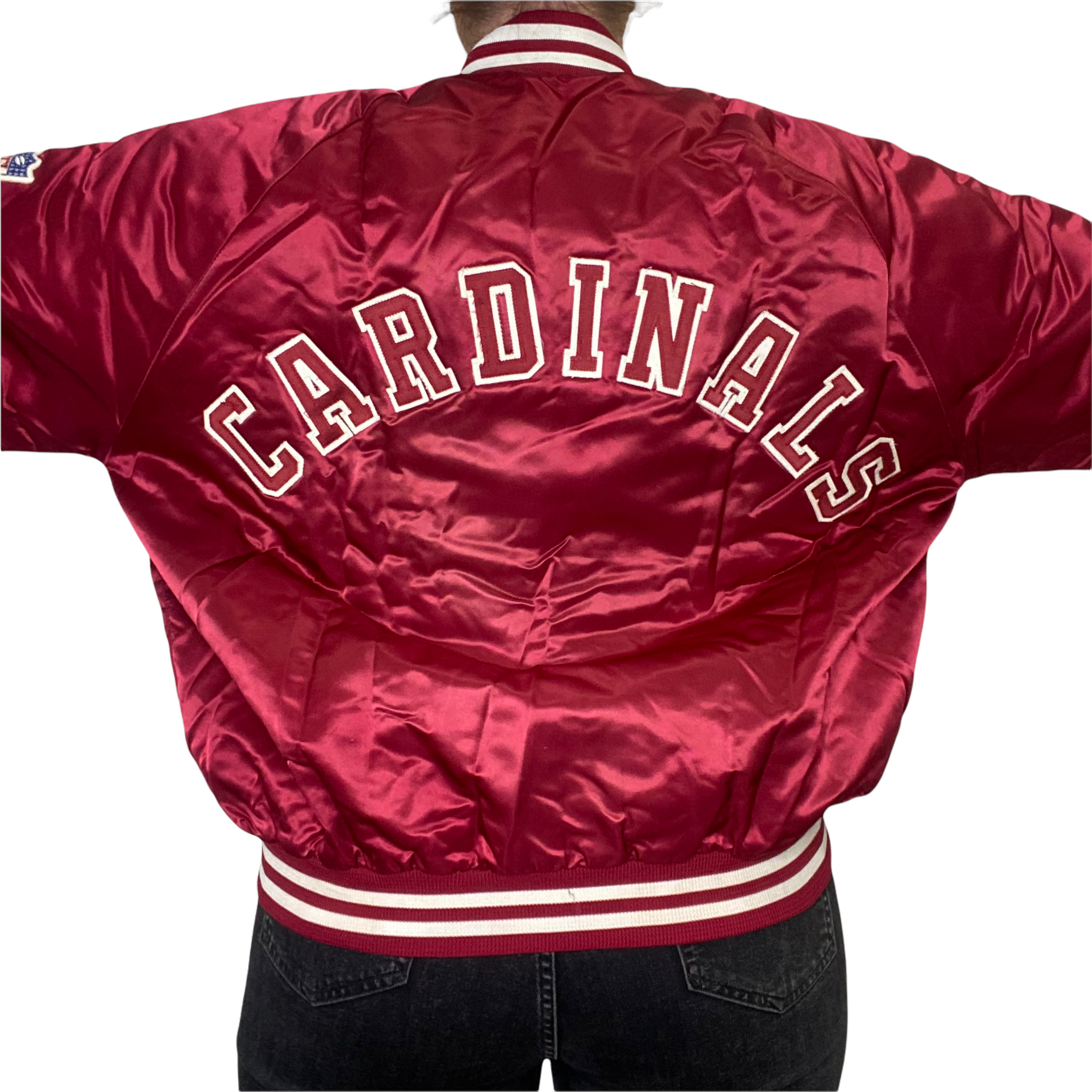 Vintage Arizona Cardinals Chalk Line Satin Bomber Jacket SPELL OUT - X –  Rad Max Vintage