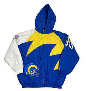 Vintage 90s Los Angeles LA Rams Logo Athletic Sharktooth Full Zip Puffer Jacket - Size Extra Large
