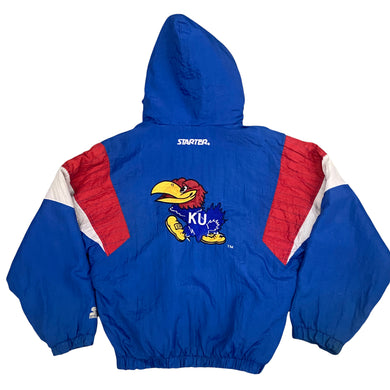 Vintage 1990s University of Kansas KU Jayhawks Kangaroo Style Pullover Starter Jacket Puffer - Size Small