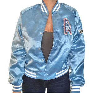 Vintage 1980s Houston Oilers Satin Bomber SPELL OUT - S
