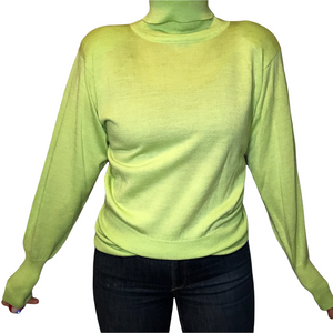 Vintage 80s Lime Green Ski Sweater TURTLENECK With Shoulder Pads! - Size Medium