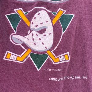 Vintage 1993 Mighty Ducks of Anaheim Color Block TSHIRT - Size XL