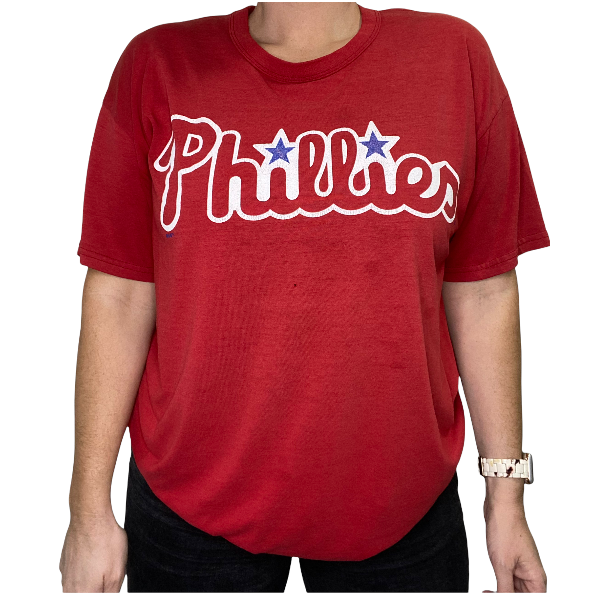 Philadelphia Phillies Text logo Distressed Vintage logo T-shirt 6 Size