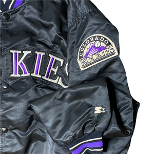 Vintage Early 90s Colorado Rockies Satin Bomber STARTER JACKET SPELL OUT - XL