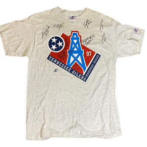 Vintage 1997 Tennessee Oilers Inaugural Season TSHIRT with Autographs - L/XL
