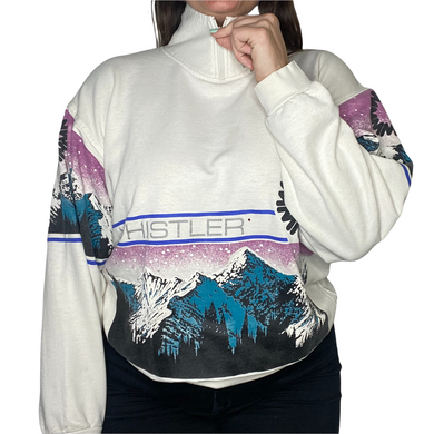 Vintage 1980s Ski Whistler Zip Up TURTLENECK Sweatshirt - M