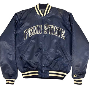 Vintage 80s Penn State University Nittany Lions Satin Bomber STARTER JACKET SPELL OUT - Size Large