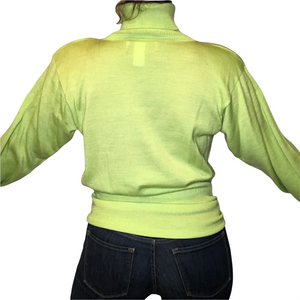 Vintage 80s Lime Green Ski Sweater TURTLENECK With Shoulder Pads! - Size Medium