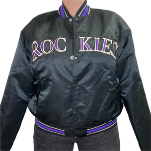 Vintage Early 90s Colorado Rockies Satin Bomber STARTER JACKET SPELL OUT - XL
