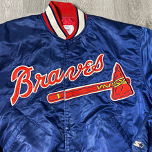 Load image into Gallery viewer, Vintage 1980s Atlanta Braves Satin Bomber Starter Jacket SPELL OUT - XXL