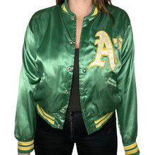 Load image into Gallery viewer, Vintage 1980s Oakland A&#39;s Athletics Satin Bomber Jacket from Felco MLB - S