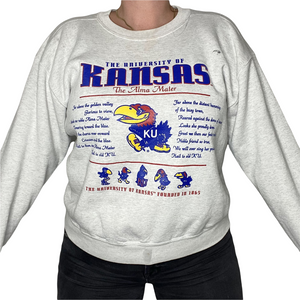 Vintage 1990s University of Kansas Jayhawks Alma Mater Crew - L