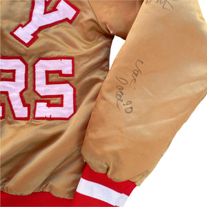 Vintage 80s San Francisco SF 49ers Chalk Line Satin Bomber Jacket SPELL OUT with Autographs!! - Size Small