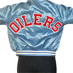 Vintage 1980s Houston Oilers Satin Bomber SPELL OUT - S
