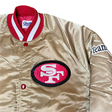 Load image into Gallery viewer, Vintage 80s San Francisco SF 49ers Chalk Line Satin Bomber Jacket SPELL OUT with Autographs!! - Size Small