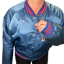 Load image into Gallery viewer, Vintage 1980s New England Patriots Old Logo Chalk Line Satin Bomber Jacket SPELL OUT - L