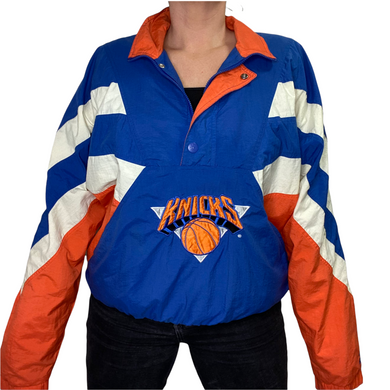 Vintage 1990s New York NY Knicks Kangaroo Pullover Starter Jacket Windbreaker - L