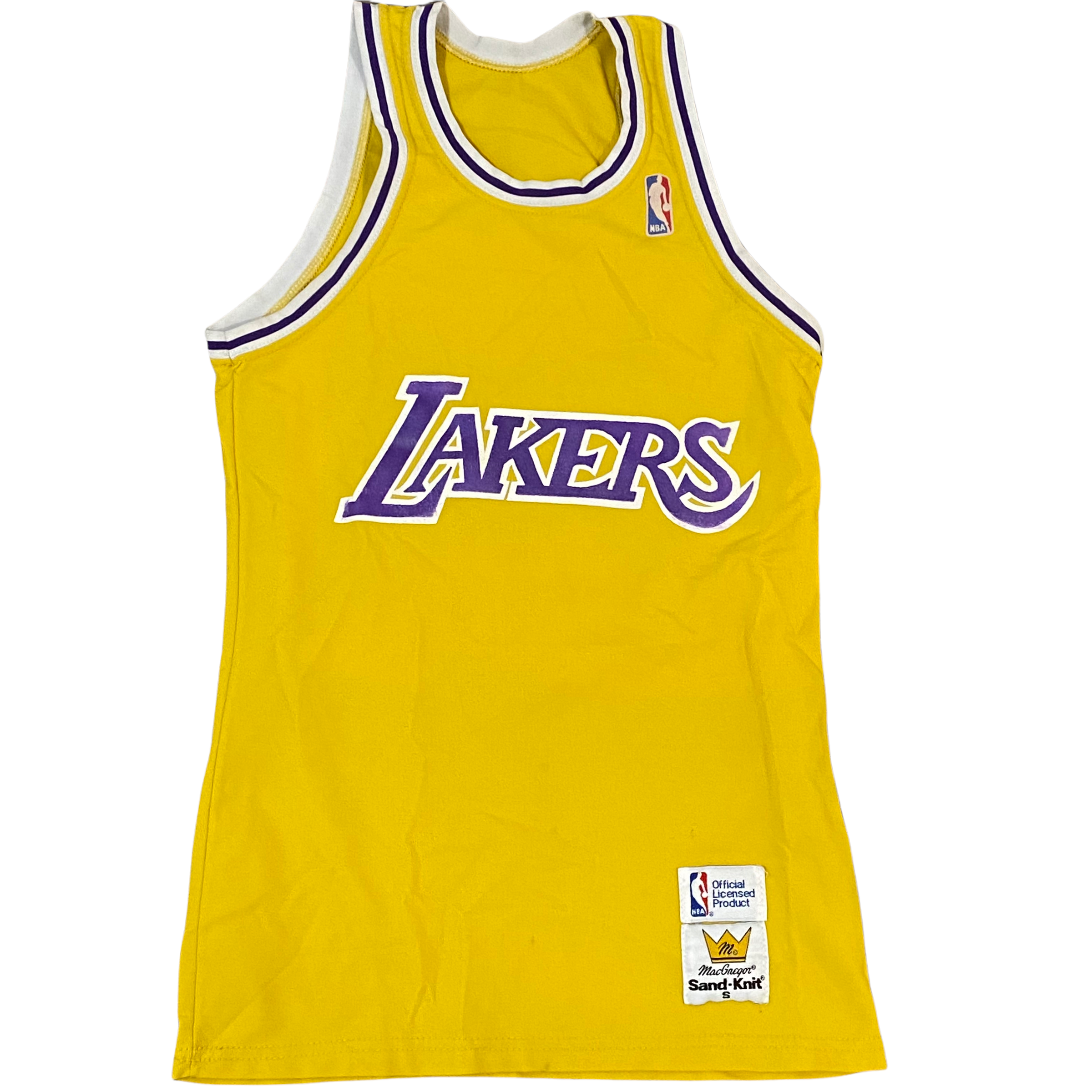 VTG Los Angeles Lakers Blank Authentic Sand Knit Gold NBA Home Jersey Size  Small