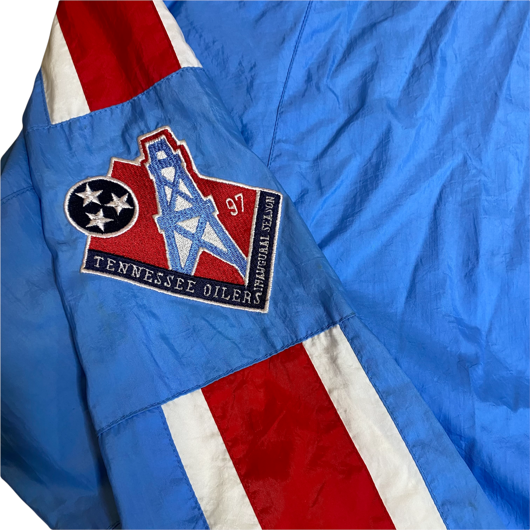 Vintage 1980s Houston Oilers Satin Bomber Spell Out - S
