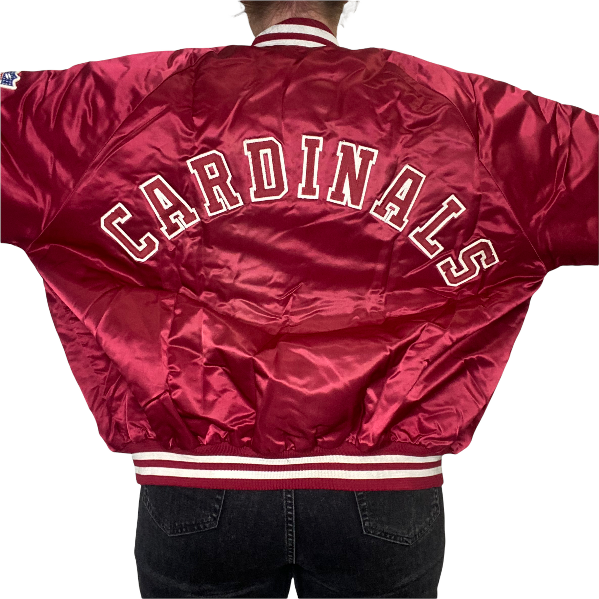 Vintage Arizona Cardinals Chalk Line Satin Bomber Jacket SPELL OUT