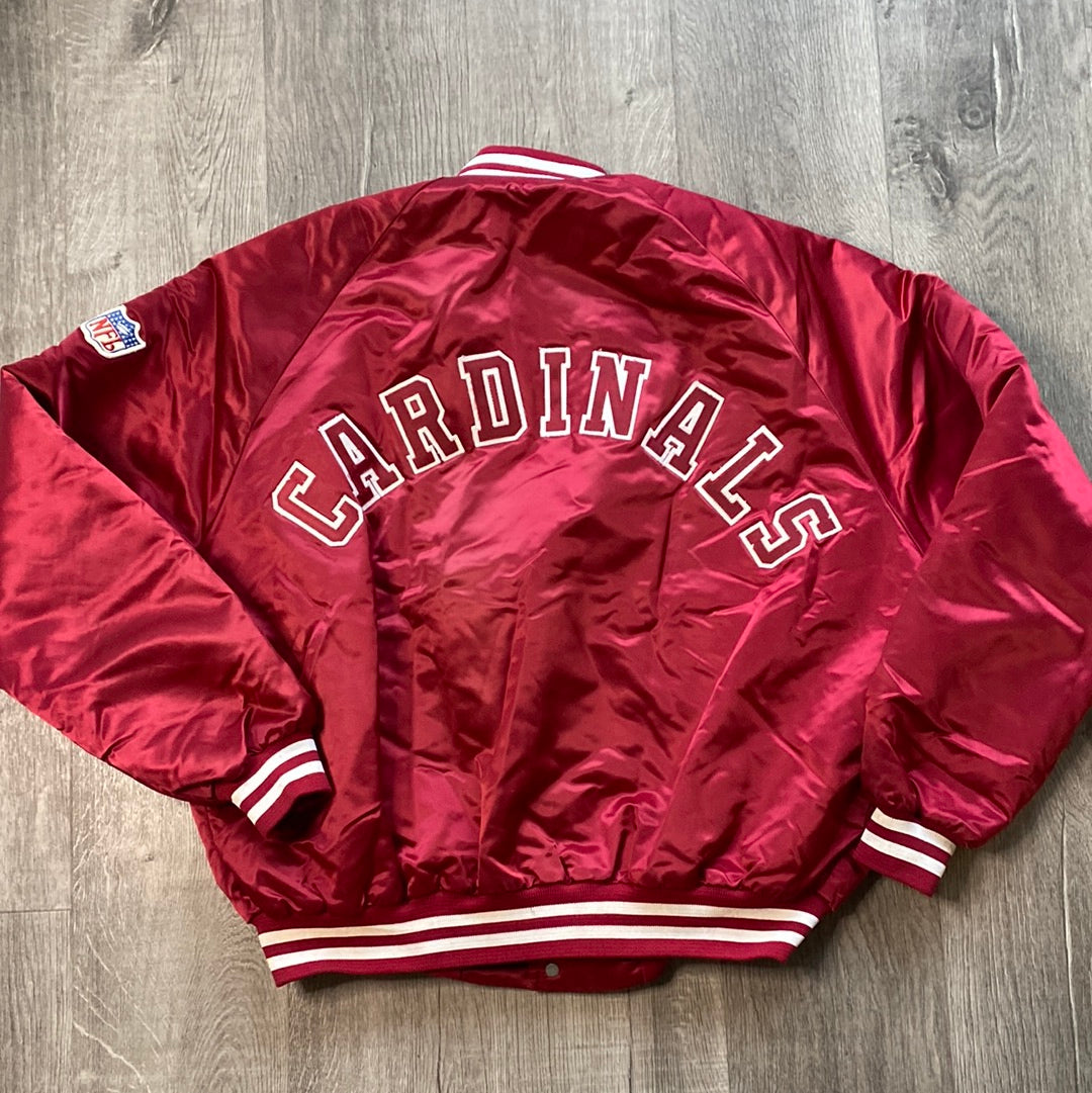 Vintage Arizona Cardinals Chalk Line Satin Bomber Jacket Spell Out - XL